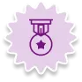 Icono morado de medalla con estrella, símbolo de logro o reconocimiento.
