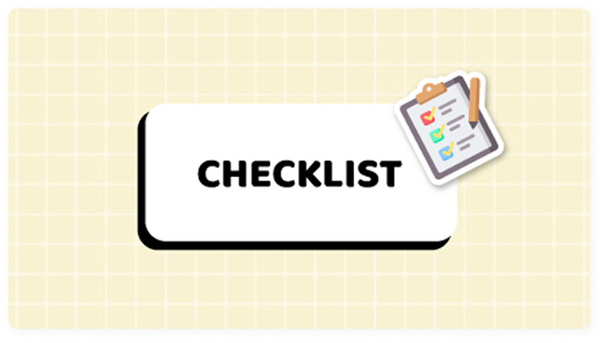 Cuadrícula amarilla donde aparece, en medio de la imagen, la palabra checklist en negro sobre un fondo blanco y un icono de una checklist al lado