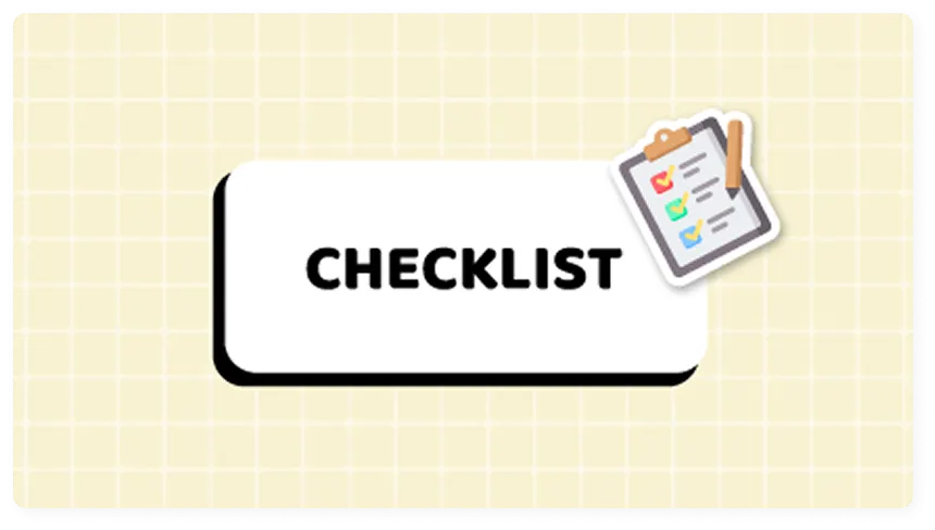 Cuadrícula amarilla donde aparece, en medio de la imagen, la palabra checklist en negro sobre un fondo blanco y un icono de una checklist al lado