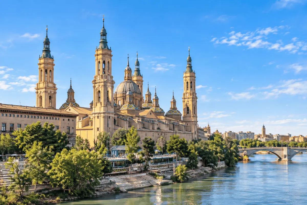 Basílica del Pilar de Zaragoza desde el río Ebro