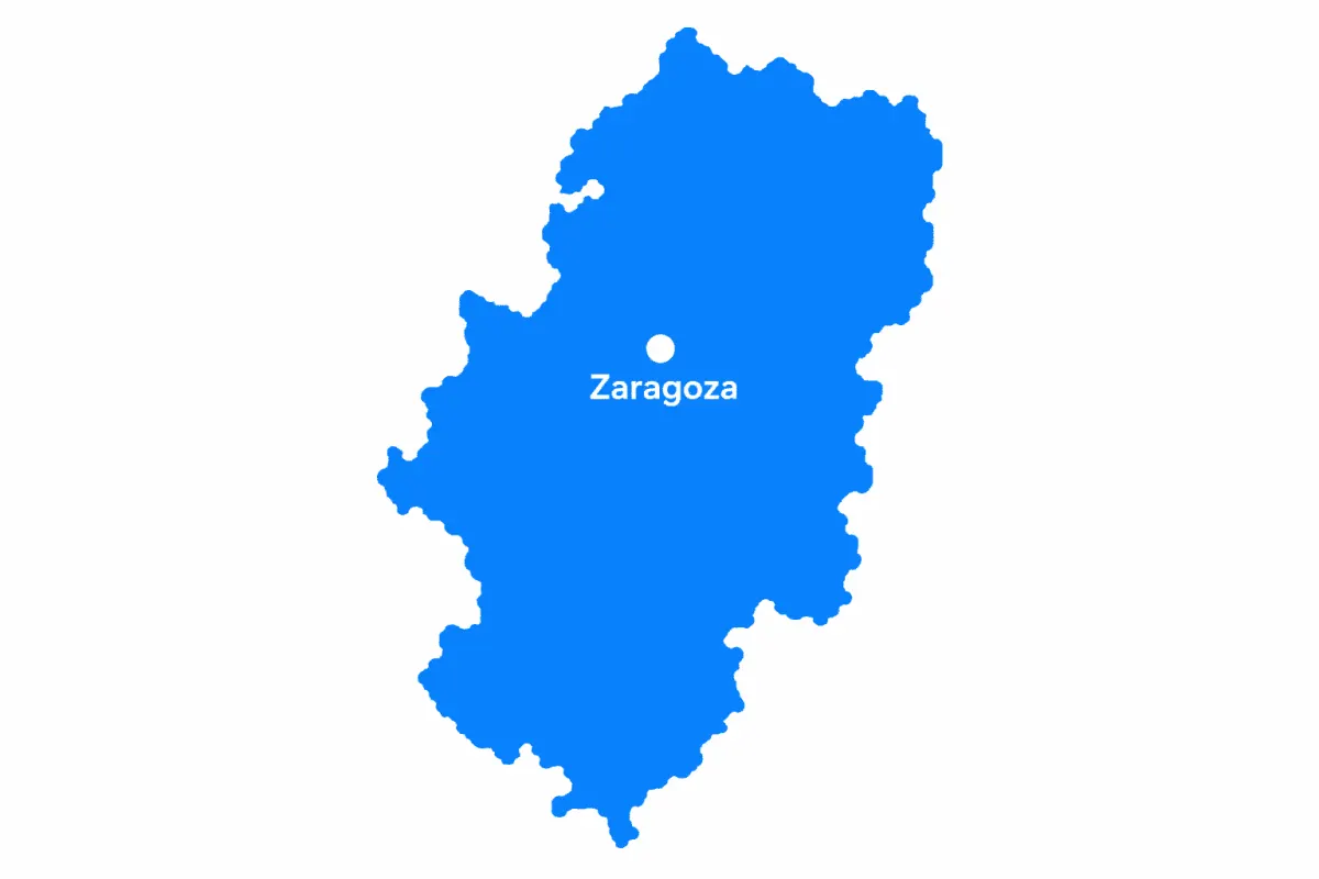 Mapa de Aragón con Zaragoza señalada