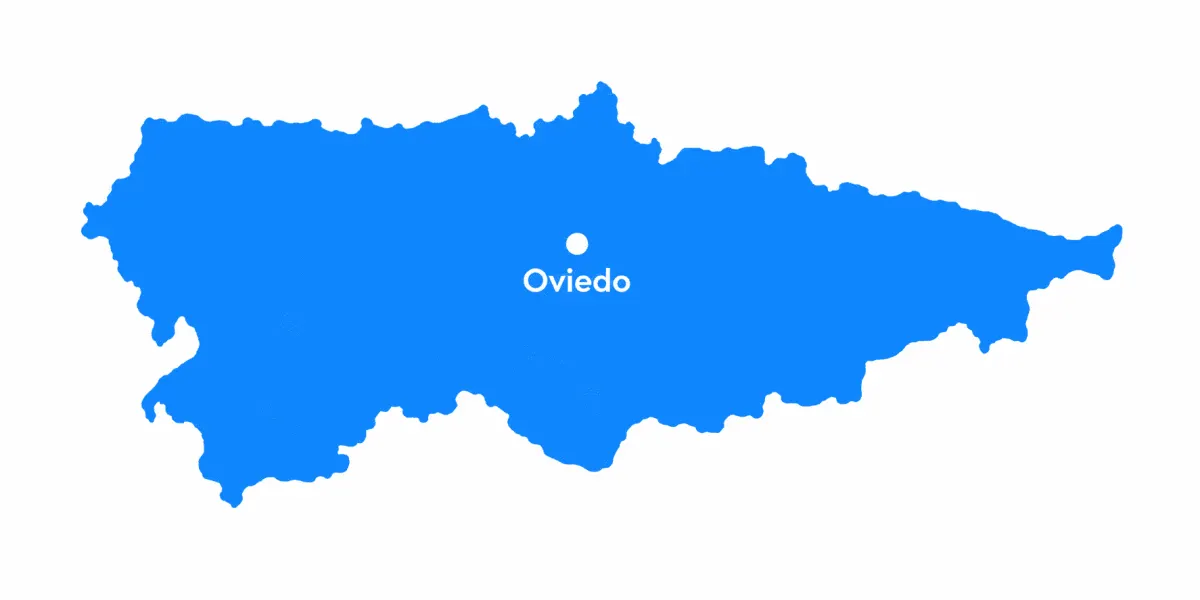 Mapa del Principado de Asturias con Oviedo señalado