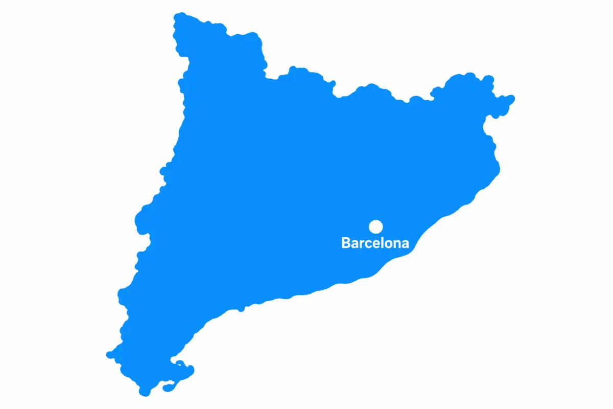 Mapa de Cataluña con Barcelona señalada